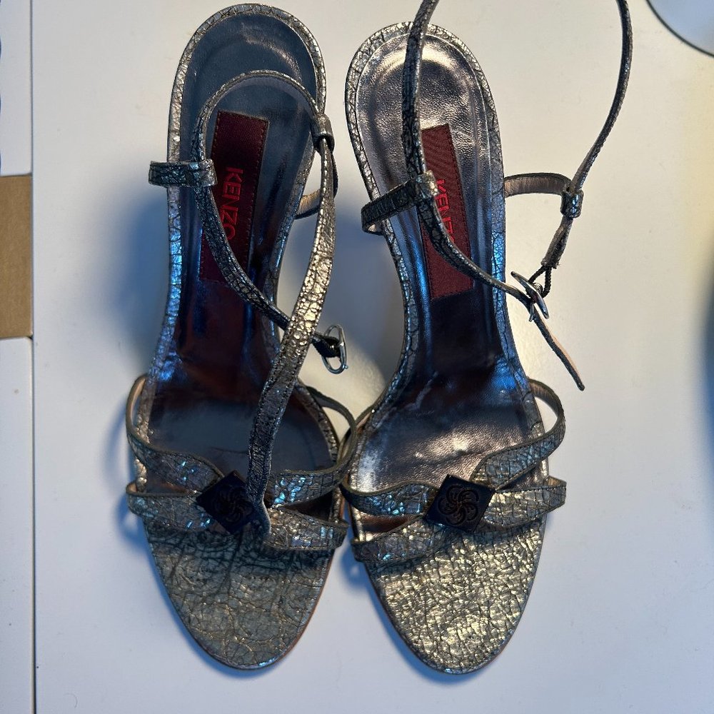 Vintage Kenzo Metallic Strappy Heels. Like new.